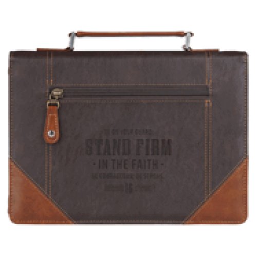 Bible Cover Classic Two-toned Brown Stand Firm 1 Cor. 16:13