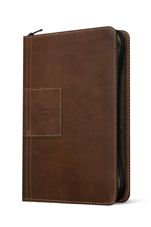 NLT Thinline Reference Zipper Bible, Filament Enabled (LeatherLike, Atlas Rustic Brown, Red Letter)