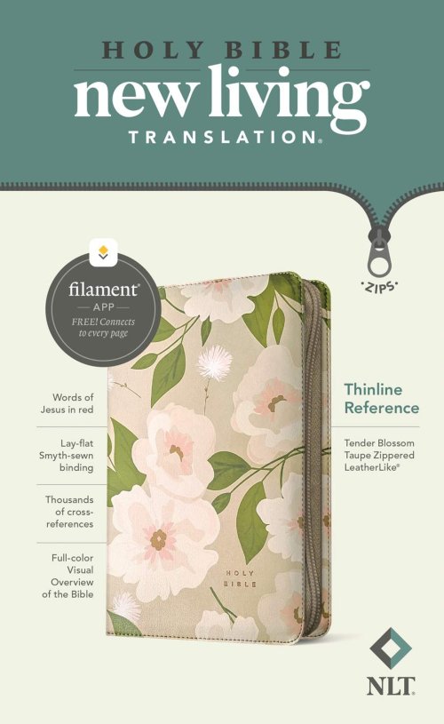 NLT Thinline Reference Zipper Bible, Filament Enabled (LeatherLike, Tender Blossom Taupe, Red Letter)
