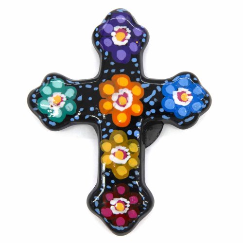 Mexican Painted Magnet Cross - Black