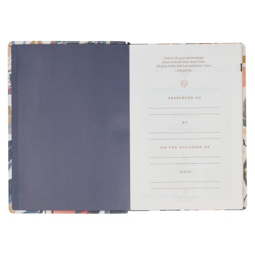 NLT, The Spiritual Growth Bible Faux Leather, Navy with leaves
