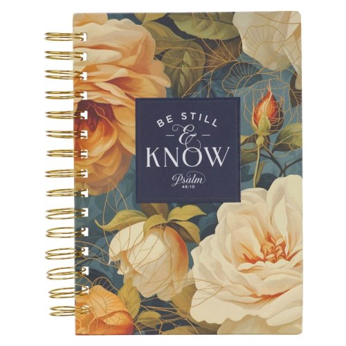 Journal Spiral Blue LG Floral Be Still Ps. 46:10