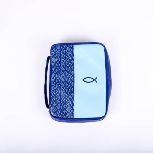 Bible Cover Multiple Fish 2-tone Blue Imitation Leather Larg