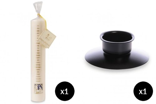 30.5 x 5 cm Large White Advent Candle (Nativity) & Lipped Black Metal Candle Holder