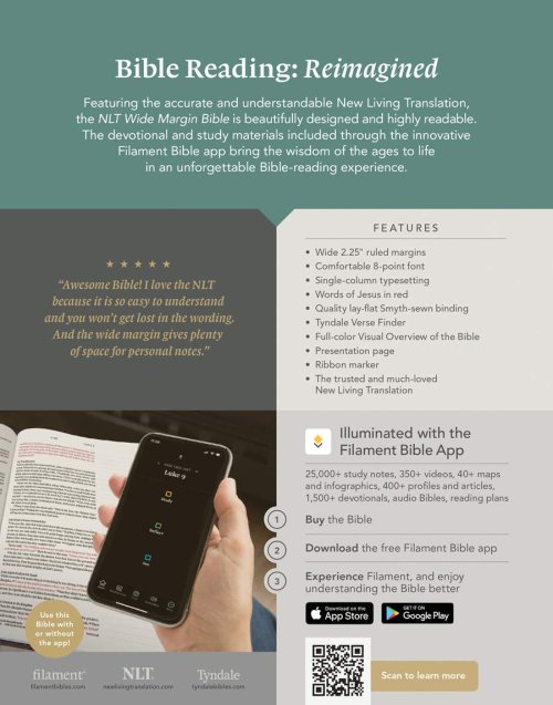 NLT Wide Margin Bible, Filament Enabled (LeatherLike, Sage Green Palm, Red Letter)