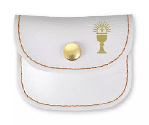 White Bonded Leather Communion Rosary Purse