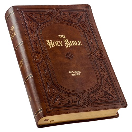Art Nouveau Framed Toffee Brown Faux Leather Large Print King James Study Bible with Thumb Index