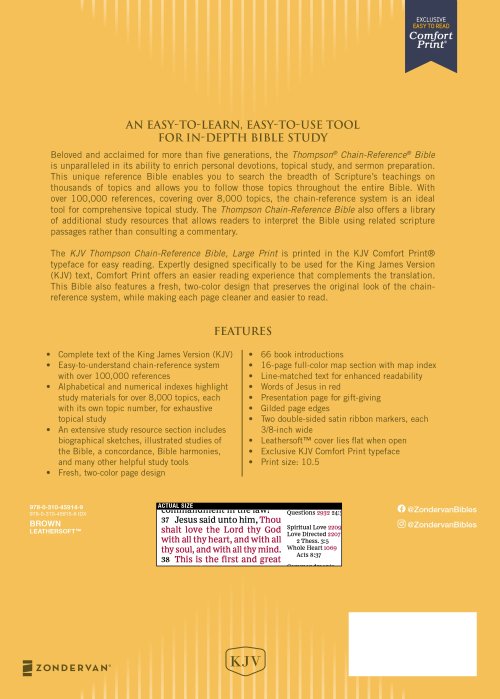 KJV, Thompson Chain-Reference Bible, Large Print, Bonded Leather, Black, Red Letter, Thumb Indexed, Comfort Print