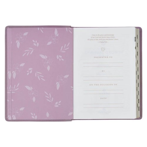 NLT Plum Floral Faux Leather Spiritual Growth Bible