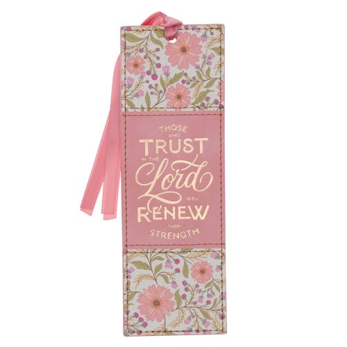Bookmark Faux Leather Coral Floral Those Who Trust In The Lord Isa. 40:31