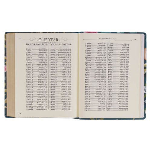 Teal Floral Ally Collection Large Print Faux Leather King James Version Note-taking Bible - Matthew 22:37