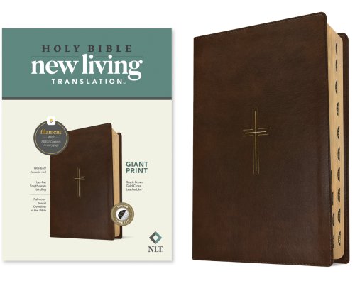 NLT Giant Print Bible, Filament Enabled (LeatherLike, Rustic Brown Gold Cross, Indexed, Red Letter)