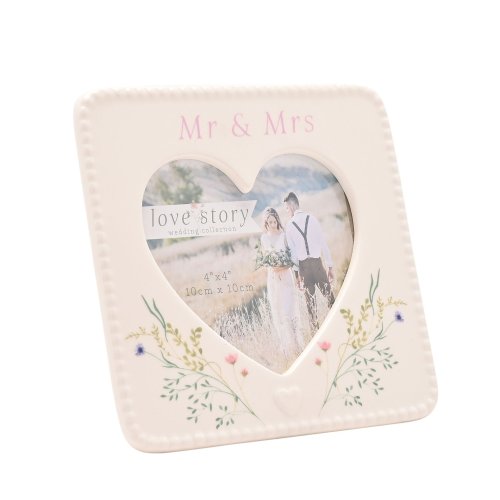 Love Story Ceramic Photo Frame 4" x 4" - Mr & Mrs