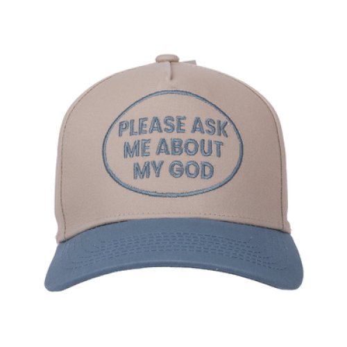 Cap - Please Ask Me About My God Blue/Tan