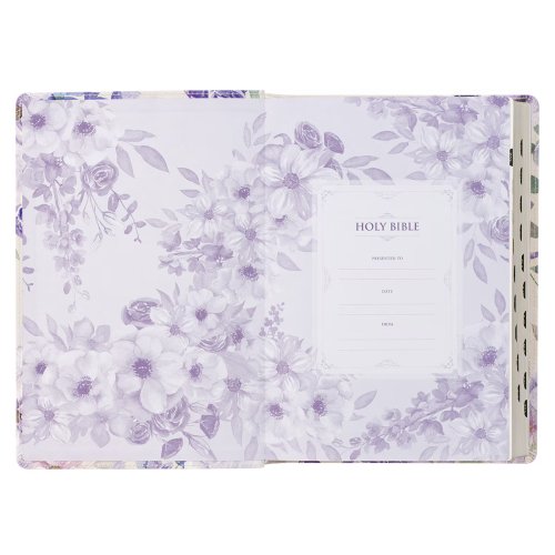 Lavender Floral Faux Leather Giant Print Full-size King James Version Bible with Thumb Index