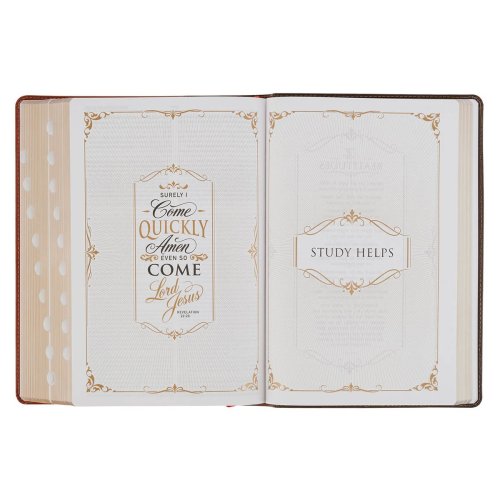 KJV Dark Brown and Honey Brown Faux Leather Large Print King James Version Study Bible with Thumb Index