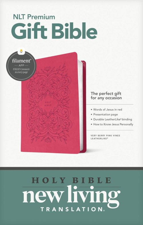 Premium Gift Bible NLT, Filament Enabled (LeatherLike, Very Berry Pink Vines, Red Letter)