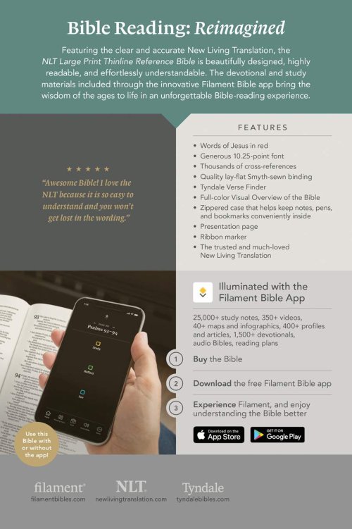 NLT Large Print Thinline Reference Zipper Bible, Filament Enabled (LeatherLike, Baby Blue Blossoms, Red Letter)