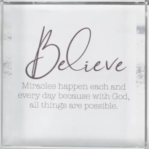 Believe Miracles Glass Block Paperweight