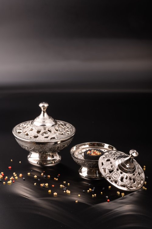 Nickel Plated Incense Bowl H 13 cm