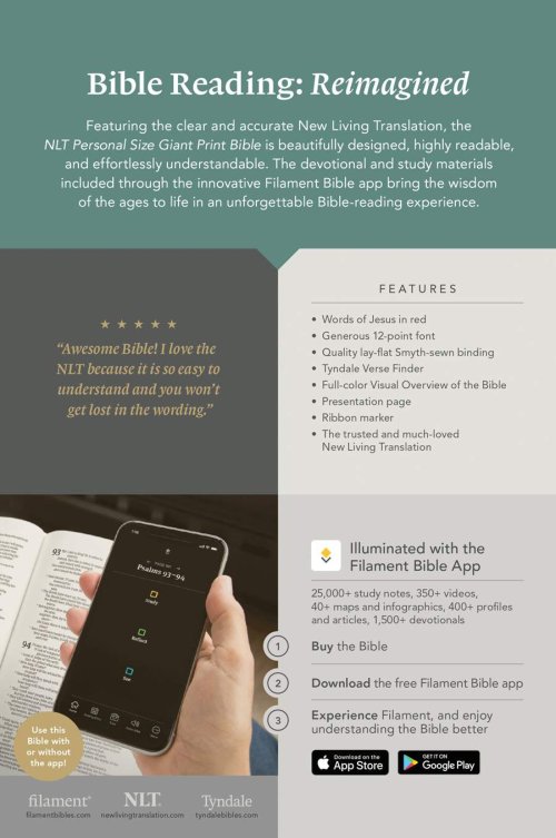 NLT Personal Size Giant Print Bible, Filament Enabled (LeatherLike, Navy Vines, Red Letter)