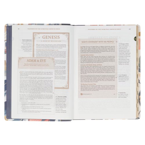 NLT, The Spiritual Growth Bible Faux Leather, Navy with leaves