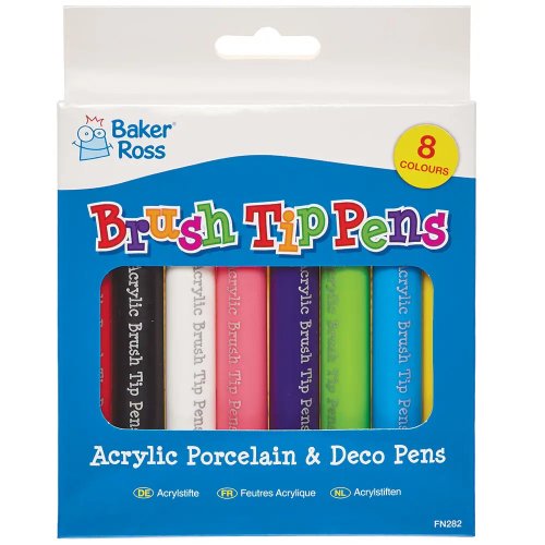 Acrylic Porcelain & Deco Brush Tip Pens (Pack of 8)
