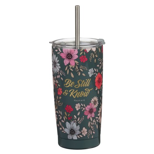 Tumbler SS Teal Floral Be Still & Know Ps. 46:10