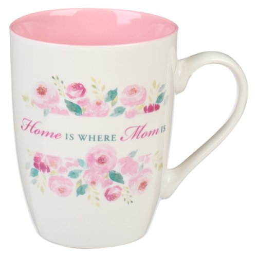 Mug Pink/White Peony Home is Where Mom Is