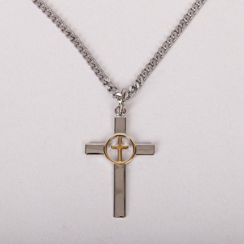 24" Sterling Two Toned Cross In Cross Design Necklace