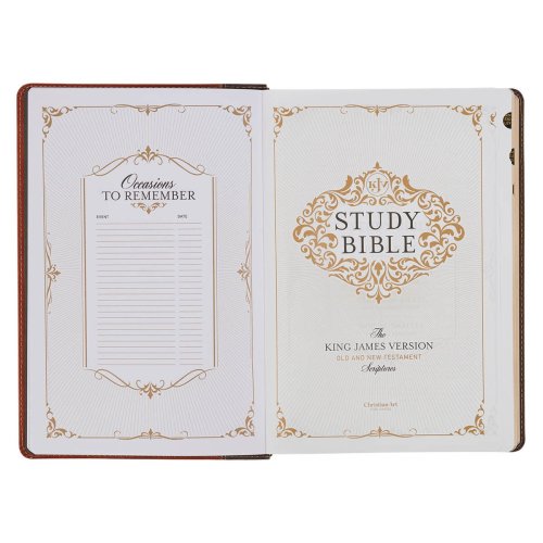 KJV Dark Brown and Honey Brown Faux Leather Large Print King James Version Study Bible with Thumb Index
