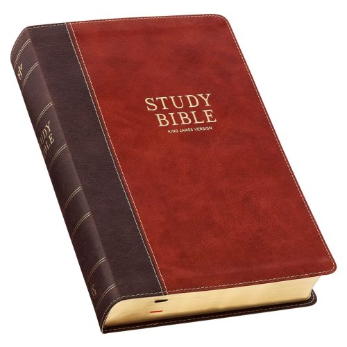 KJV Dark Brown and Honey Brown Faux Leather Large Print King James Version Study Bible with Thumb Index