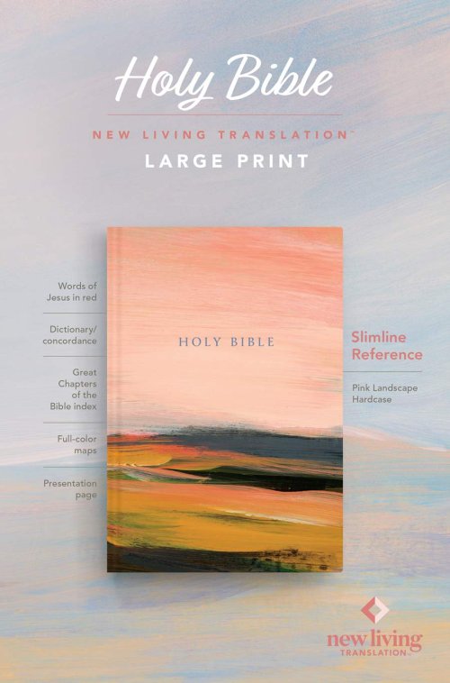 NLT Large Print Slimline Reference Bible (Hardcover, Pink Landscape, Red Letter)