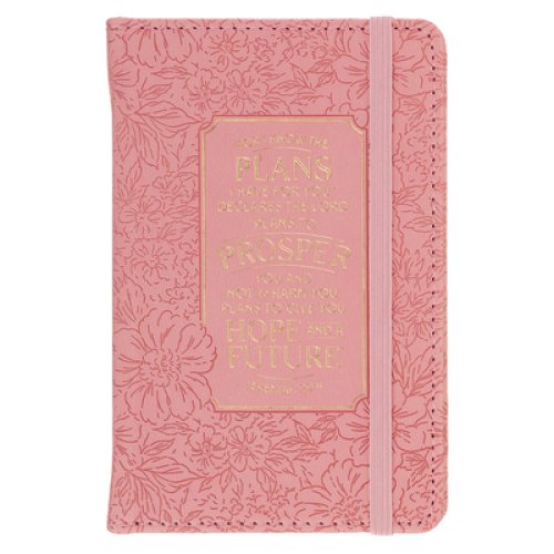 Small Notebook with Elastic Closure Faux Hardcover Pink I Know The Plans Jer. 29:11