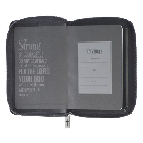 Gray Lion Faux Leather King James Version Pocket Bible with Zipper Closure