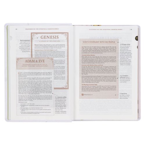 NLT, The Spiritual Growth Bible Faux Leather, Cream Floral Printed