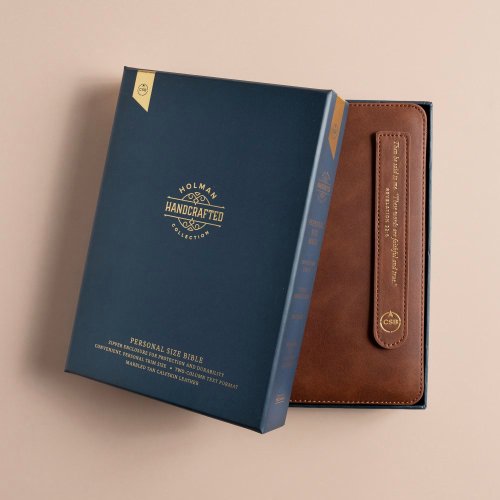 CSB Personal Size Bible, Holman Handcrafted Collection, Zipper Closure, Marbled Tan Premium Calfskin