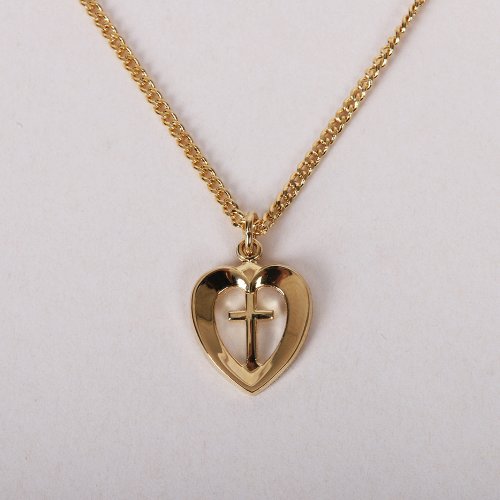 18" Gold Over Sterling Heart & Cross Necklace