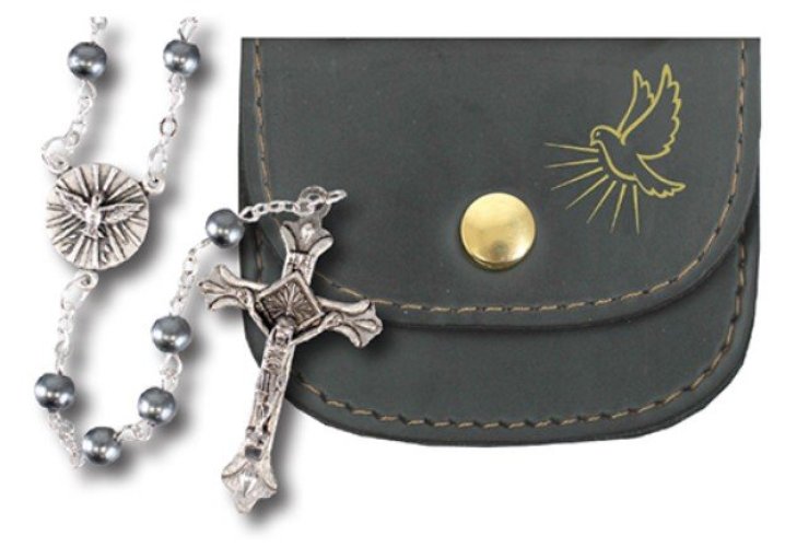 Confirmation Imit.Hematite Rosary in Purse