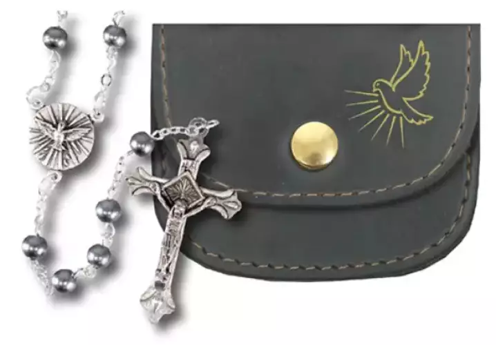 Confirmation Imit.Hematite Rosary in Purse