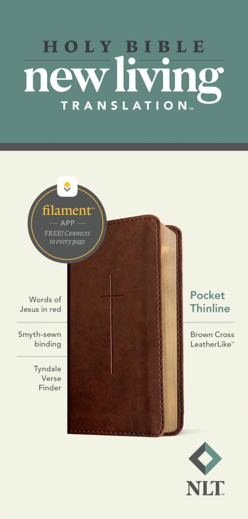 NLT Pocket Thinline Bible, Filament Enabled (LeatherLike, Brown Cross, Red Letter)