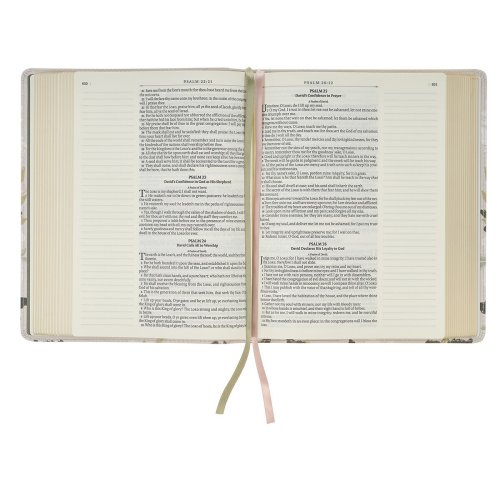 Cream Floral Faux Leather KJV Note-taking Bible - Psalm 91:4