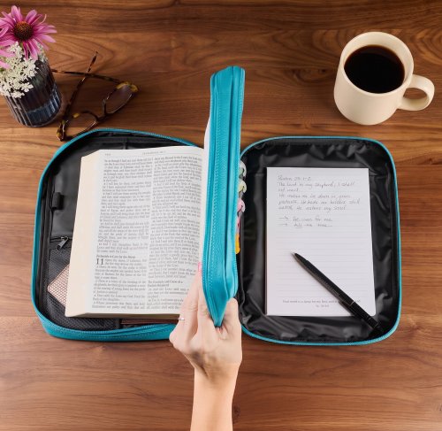 Two-Fold Turquoise Faux Leather Organiser Bible Cover - Medium