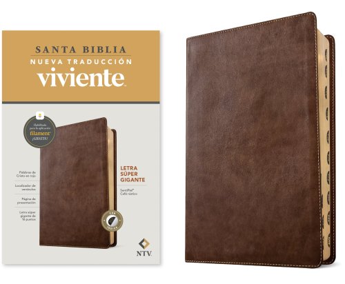 Biblia letra súper gigante NTV, con Filament  (SentiPiel, Café rústico, Índice, Letra Roja)