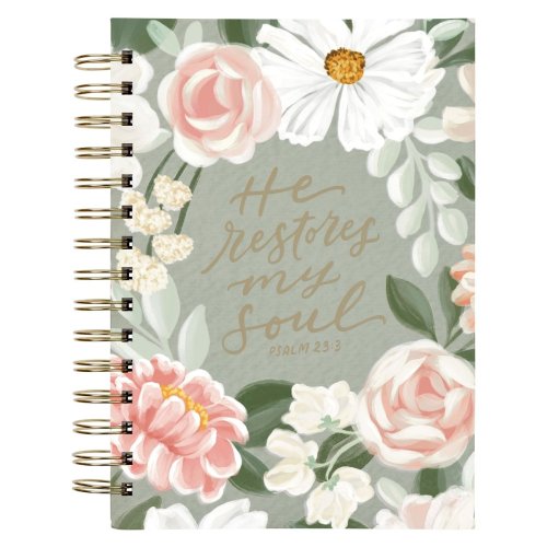 Journal Spiral-bound Green He Restores My Soul Ps. 23:3