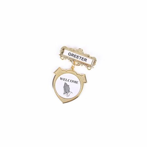 Badge Shield Greeter Ethnic Praying Hands Pin