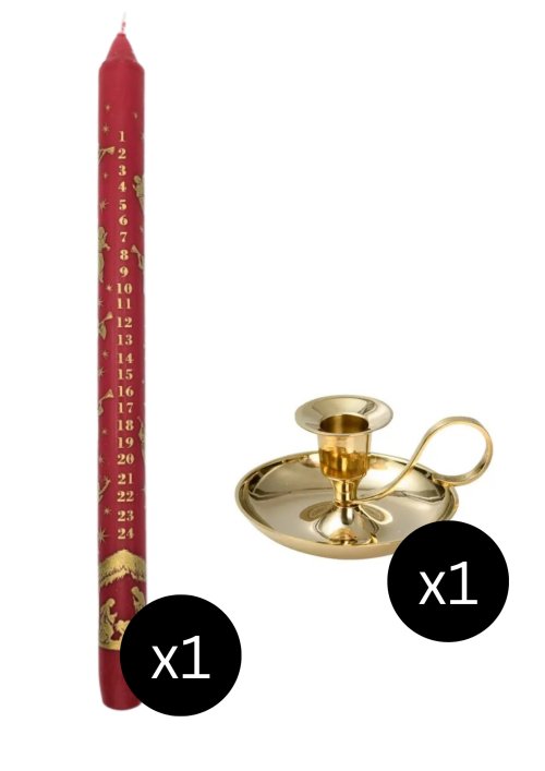 29.5cm Advent Candle: Red and Gold Nativity & Classic Candle Holder H 5 cm