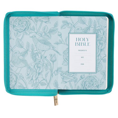 KJV Bible Compact Faux Leather, Teal w/zipper