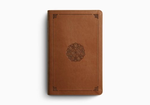 ESV Large Print Thinline Bible (TruTone, English Saddle, Emblem Design)
