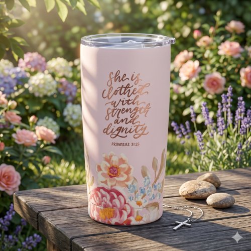 Tumbler SS Pink Strength & Dignity Prov. 31:25